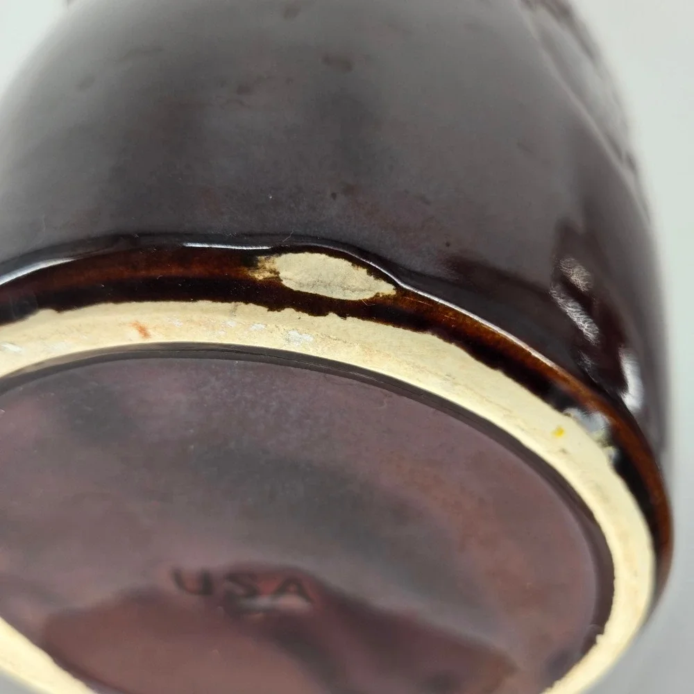 Vintage‎ McCoy USA Pottery Brown Drip Glaze Cookie Jar Lidded Bean Pot - Chipped